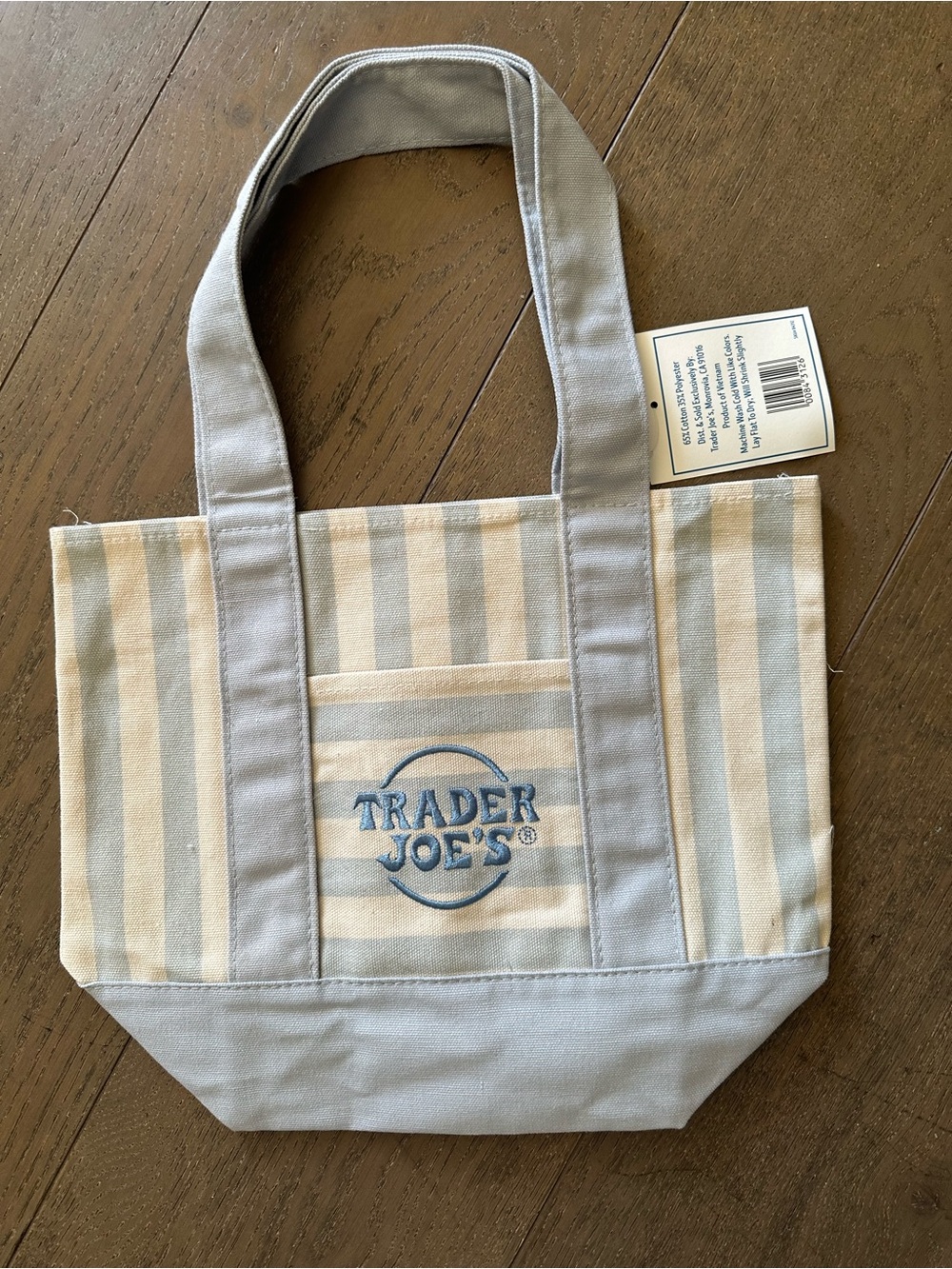 Trader Joe’s Light Blue and Cream Striped Canvas Mini Tote Bag
